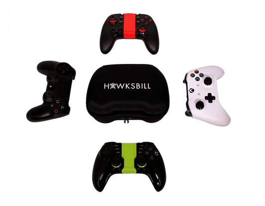 Hawksbill Travel Controller Case for Switch Pro, PS5 & Xbox - Compact Hard Shell, Black & White, Model HKB-CS1M