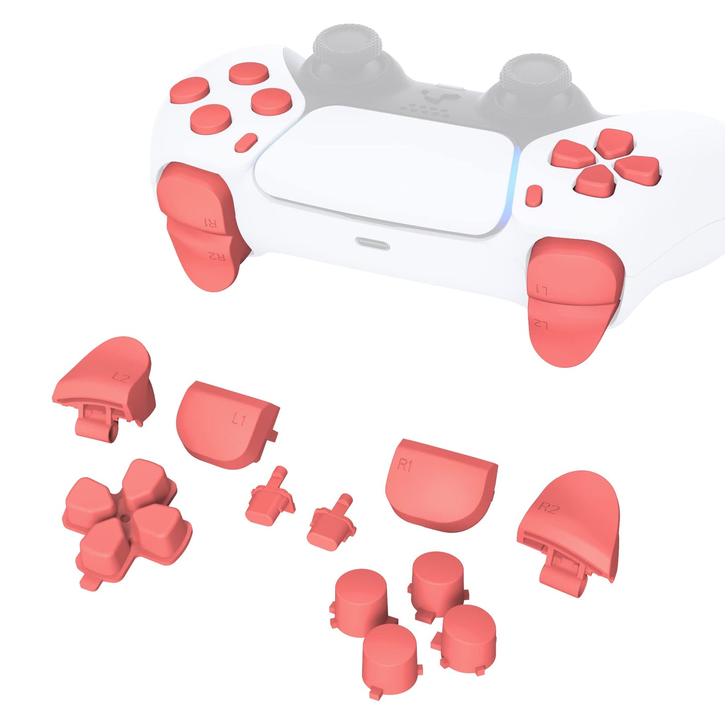 eXtremeRate Replacement D-pad R1 L1 R2 L2 Triggers Share Options Face Buttons Coral Full Set Buttons Compatible with ps5 Controller BDM-010 & BDM-020
