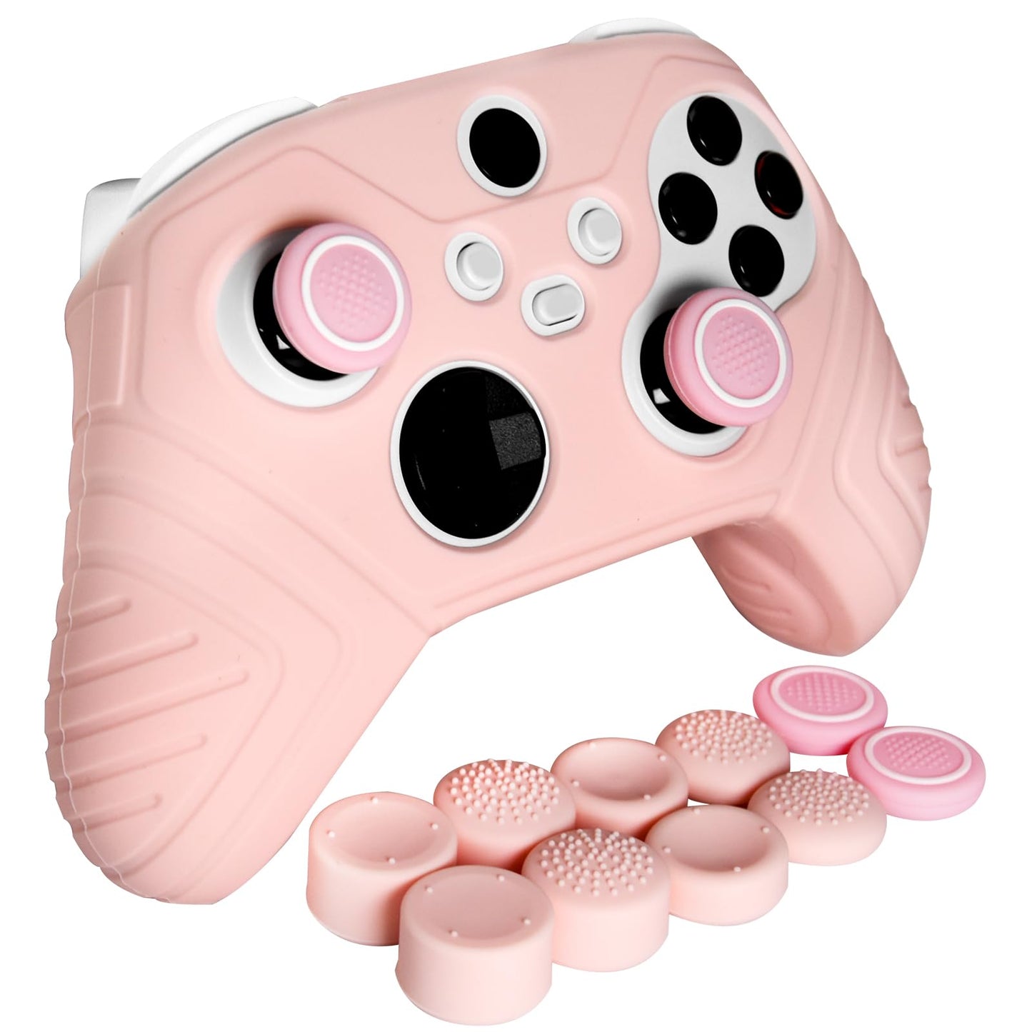 HLRAO Pink Anti Slip Protective Silicone Cover Skin Grips Compatible with Xbox Series X/S Controller 8 PCS Pink Thumb Grips Caps and 2 Grips Caps.