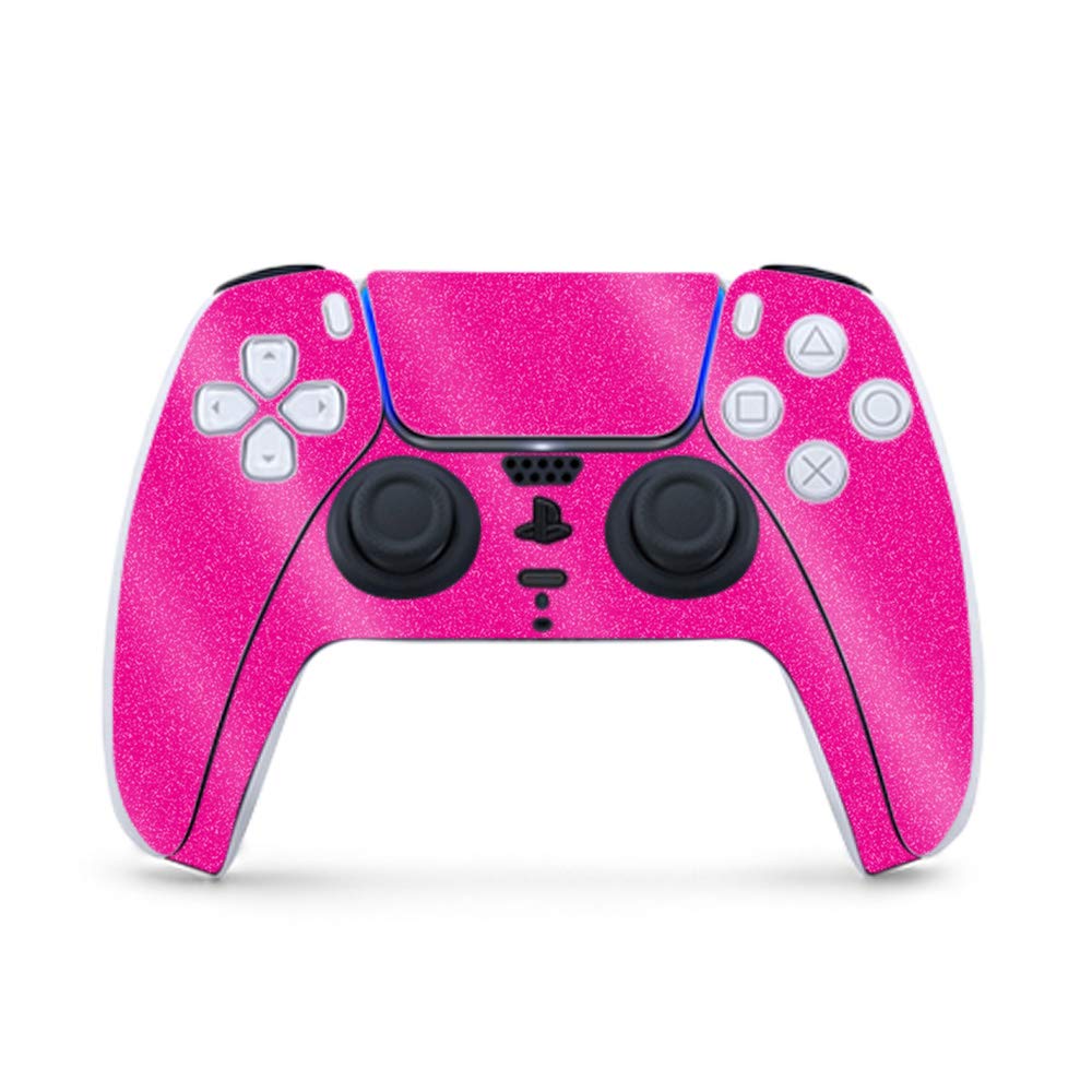 MightySkins Glossy Glitter Gaming Skin for PS5 / PlayStation 5 Controller - Solid Hot Pink | Durable High-Gloss Glitter Finish | Easy to Apply and Change Style | Made in The USA