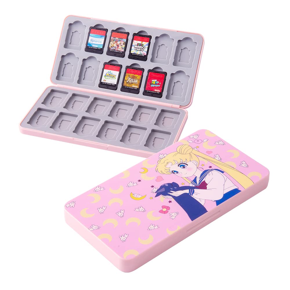 PERFECTSIGHT Cute Game Card Case for Nintendo Switch/Switch Lite/OLED 24 Game Holder refill unit Case for Game Cards and 24 SD Cards Kawaii Portable Compact Storage Box (Pink Usagi 24 sections)