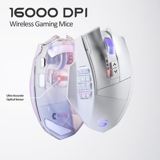 UtechSmart Venus Pro Wireless MMO Gaming Mouse, 16,000 DPI, Ergonomic, 16 Programmable Buttons, White, Model US-D16000-WGM