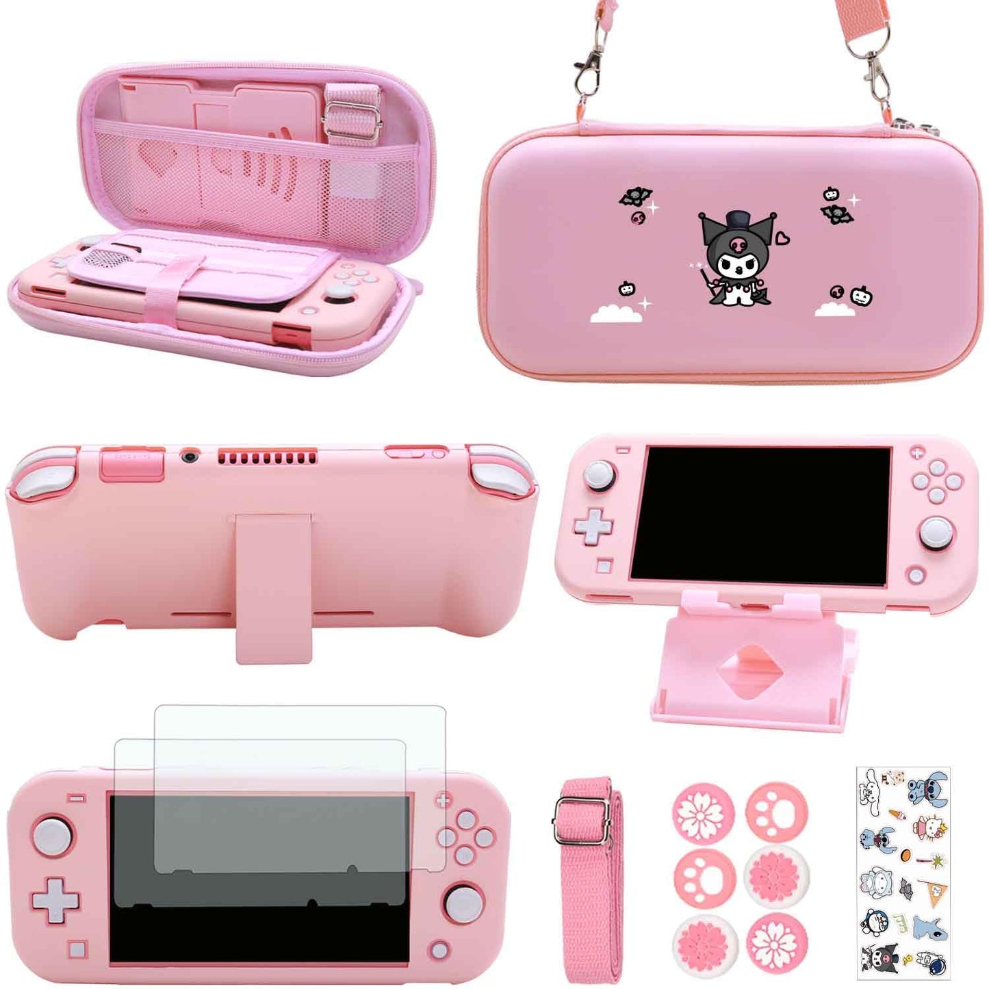 GUTIAL Accessories Bundle for Nintendo Switch Lite - Cute Kawaii NS Lite Accessories kit for Grils Boys Kids with Carrying Case Cartoon Cover Case Screen Protector Stand