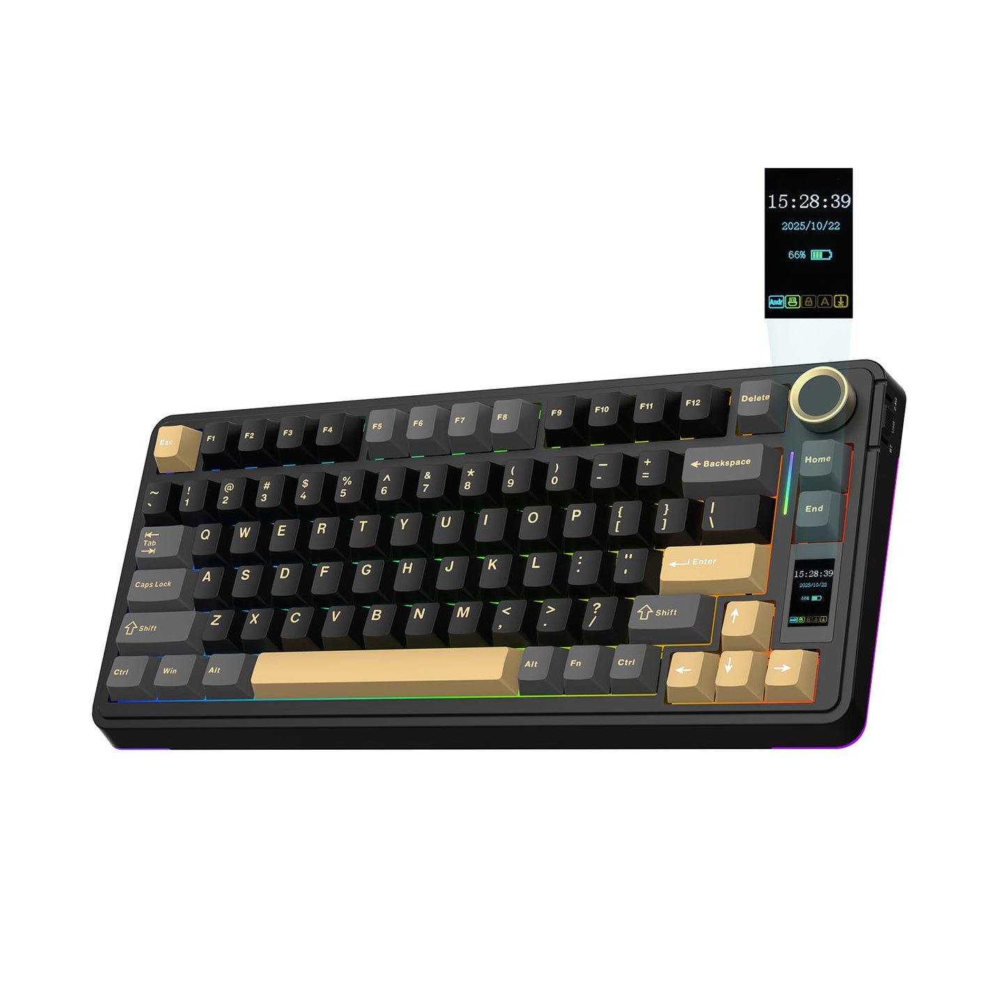 EPOMAKER X Aula EA75 MAX Wireless Gaming Keyboard with Screen & Knob 5000mAh Hot-Swap Lubed Switches RGB Backlit Creamy Gasket 75% Mechanical Keyboard (Black Reaper Switch)