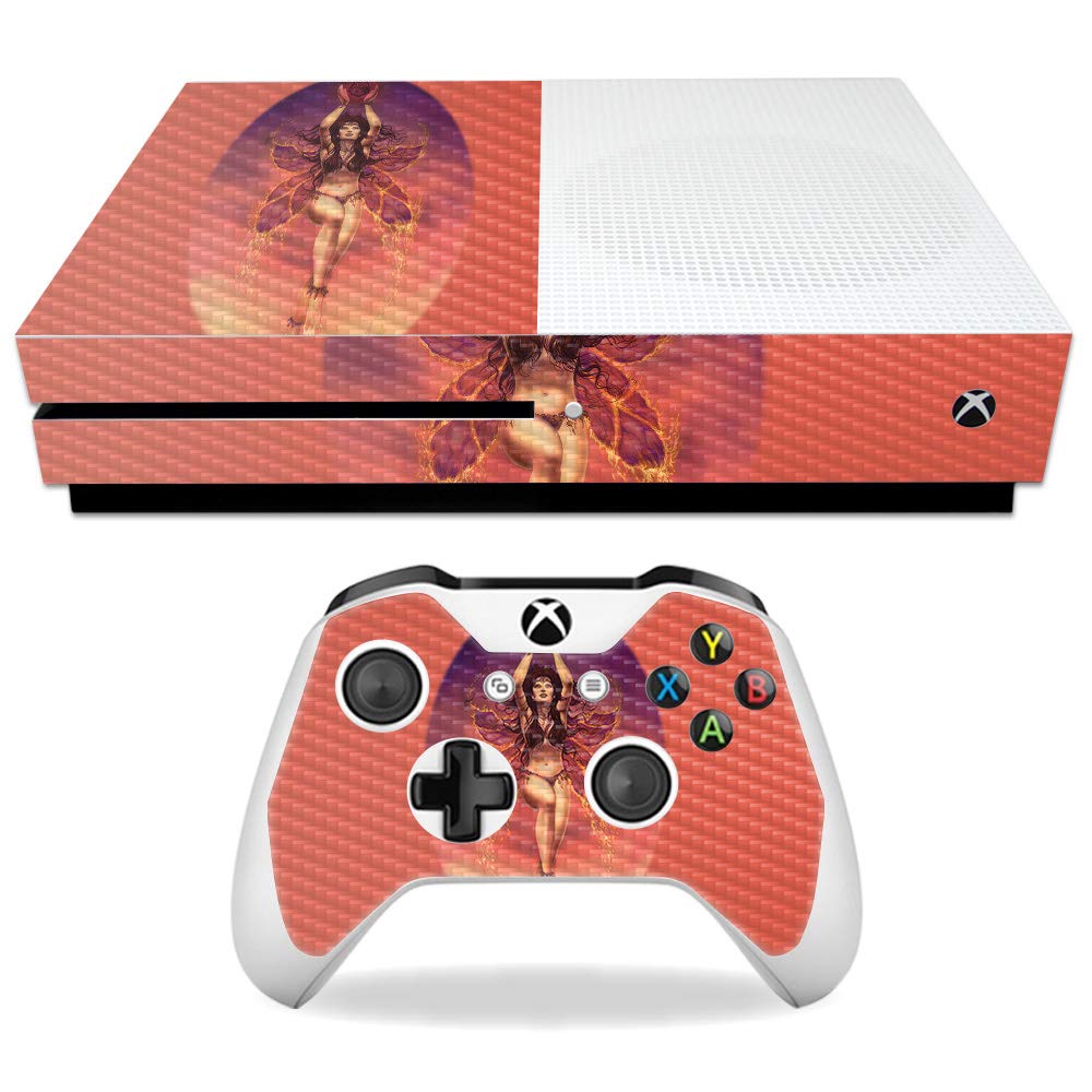 MightySkins Carbon Fiber Skin for Microsoft Xbox One S - Fiery Magic | Protective Durable Textured Carbon Fiber Finish | Easy to Apply Remove and Change Styles | Made in The USA
