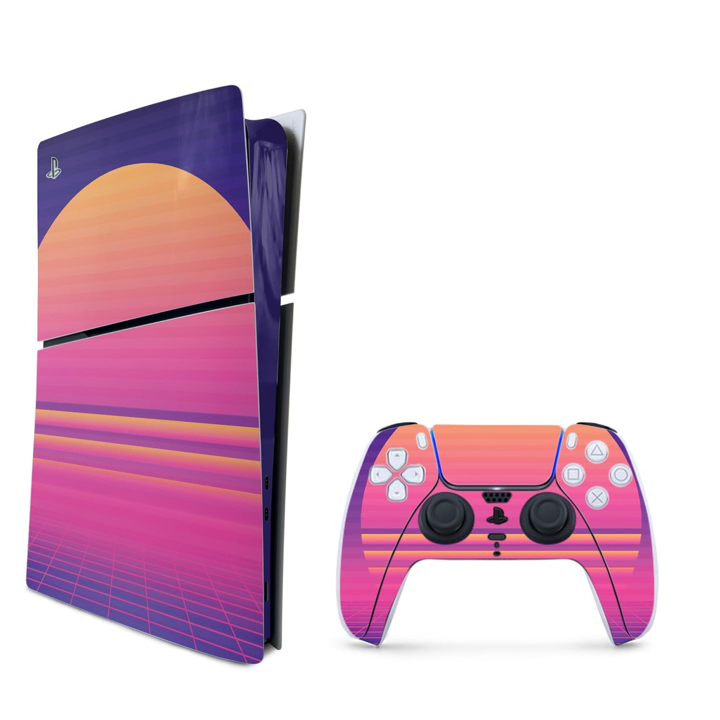 MightySkins Skin Compatible with PlayStation 5 Slim Digital Edition Bundle - Synthwave Sunset | Protective Durable and Unique Vinyl Decal wrap Cover | Easy to Apply | Made in The USA