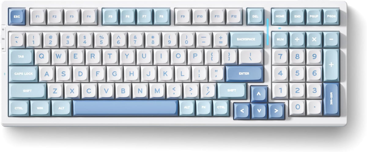 MCHOSE G98 PRO Wireless Gaming Keyboard Tri-Mode Connection Mechanical Keyboard Hot Swappable Custom Gasket Structure Pre-lubed Linear Switches Double Shot PBT Keycaps RGB LED Backlit Blue&White