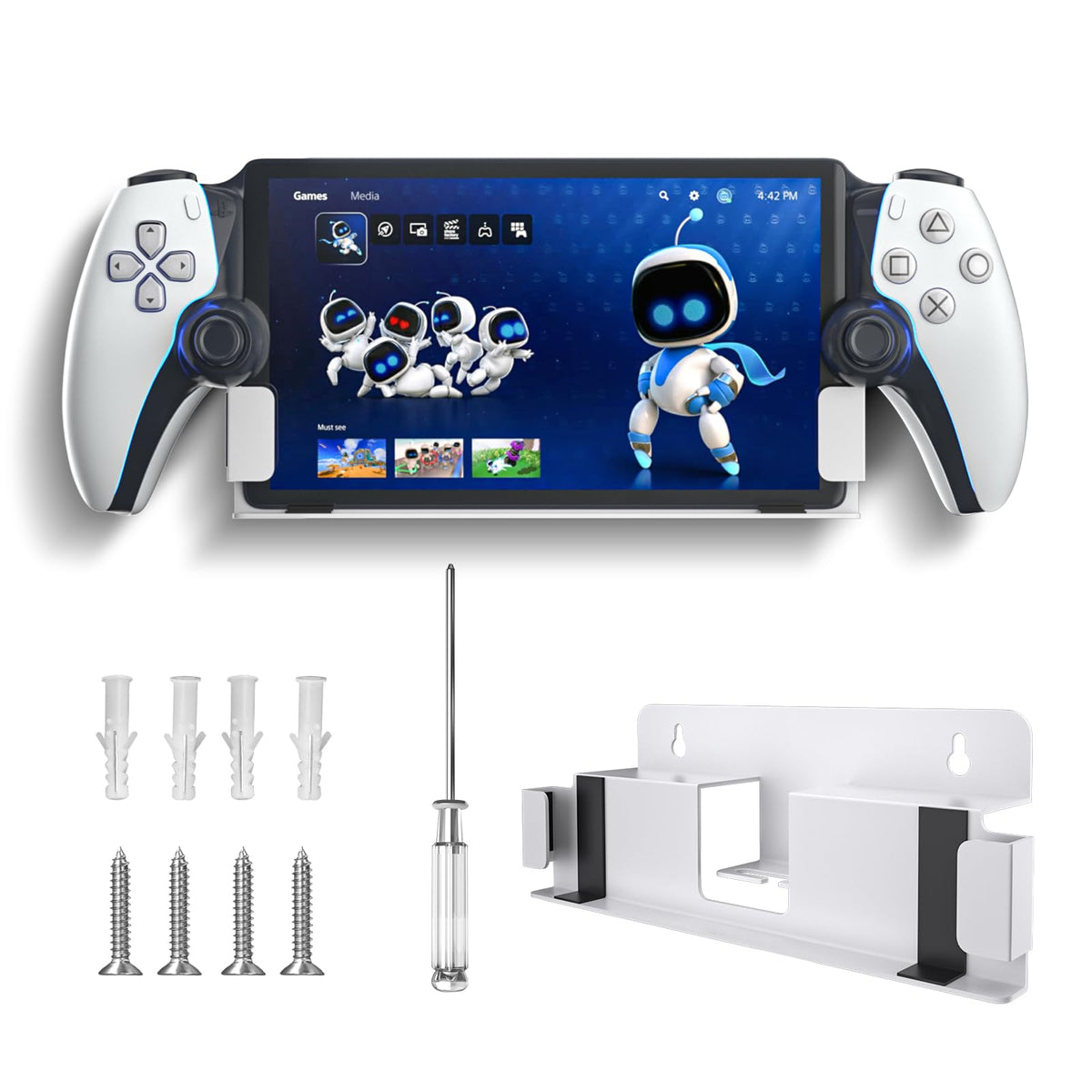 WUXIDIXI PlayStation Portal Wall Mount Wall Mounting Kit for PlayStation Portal Remote Player on Wall Near Or Behind TV Display and Storage Metal Bracket for PS Portal Accessories - White