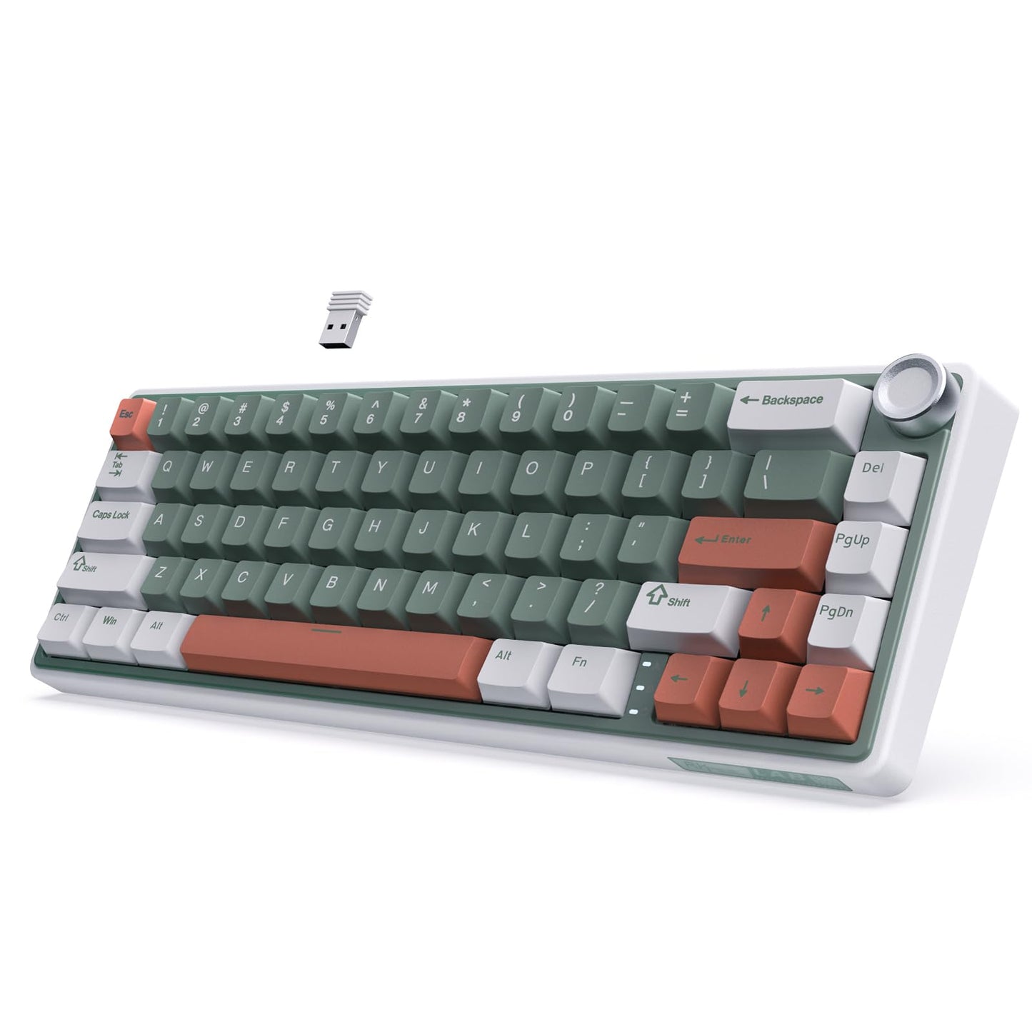 RK ROYAL KLUDGE R65 Wireless Mechanical Keyboard with Volume Knob Tri-Mode 2.4G/USB-C/BT Gasket Mounted 60% Gaming Keyboard with 66Keys PBT Keycaps QMK/VIA Hot Swappable Cream Switch Clay Green