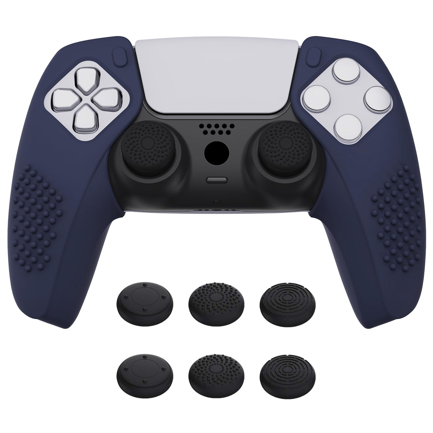 PlayVital 3D Studded Edition Ergonomic Soft Controller Silicone Case Grips for ps5 Compatible with Charging Station Rubber Protector Skins with 6 Thumbstick Caps for ps5 Controller - Midnight Blue