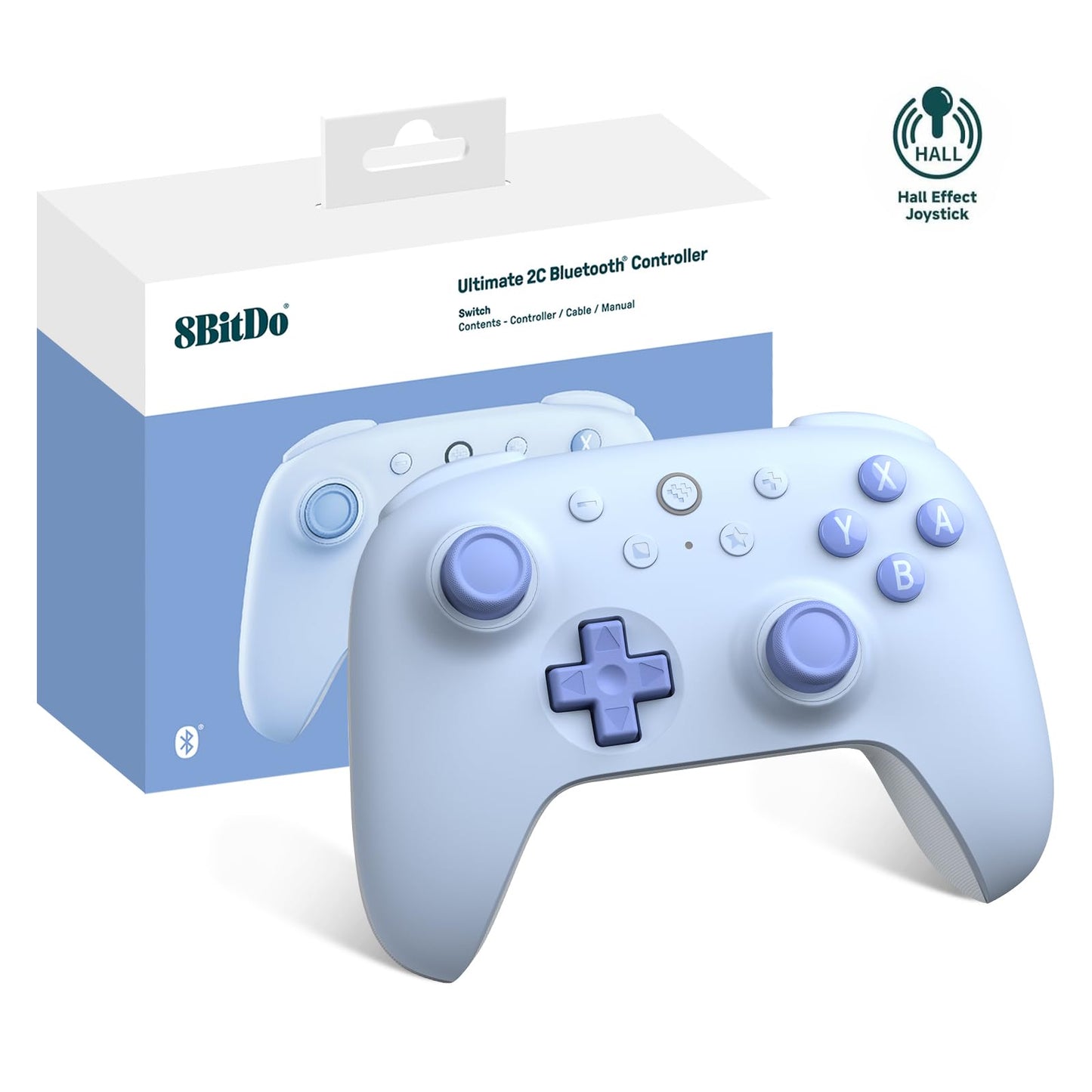 8Bitdo Ultimate 2C Bluetooth Controller (Hall Effect Joystick Update) - for Switch with Remappable L4/R4 Bumpers 6-axis Motion Control Rumble Vibration and Turbo Function (Blue)
