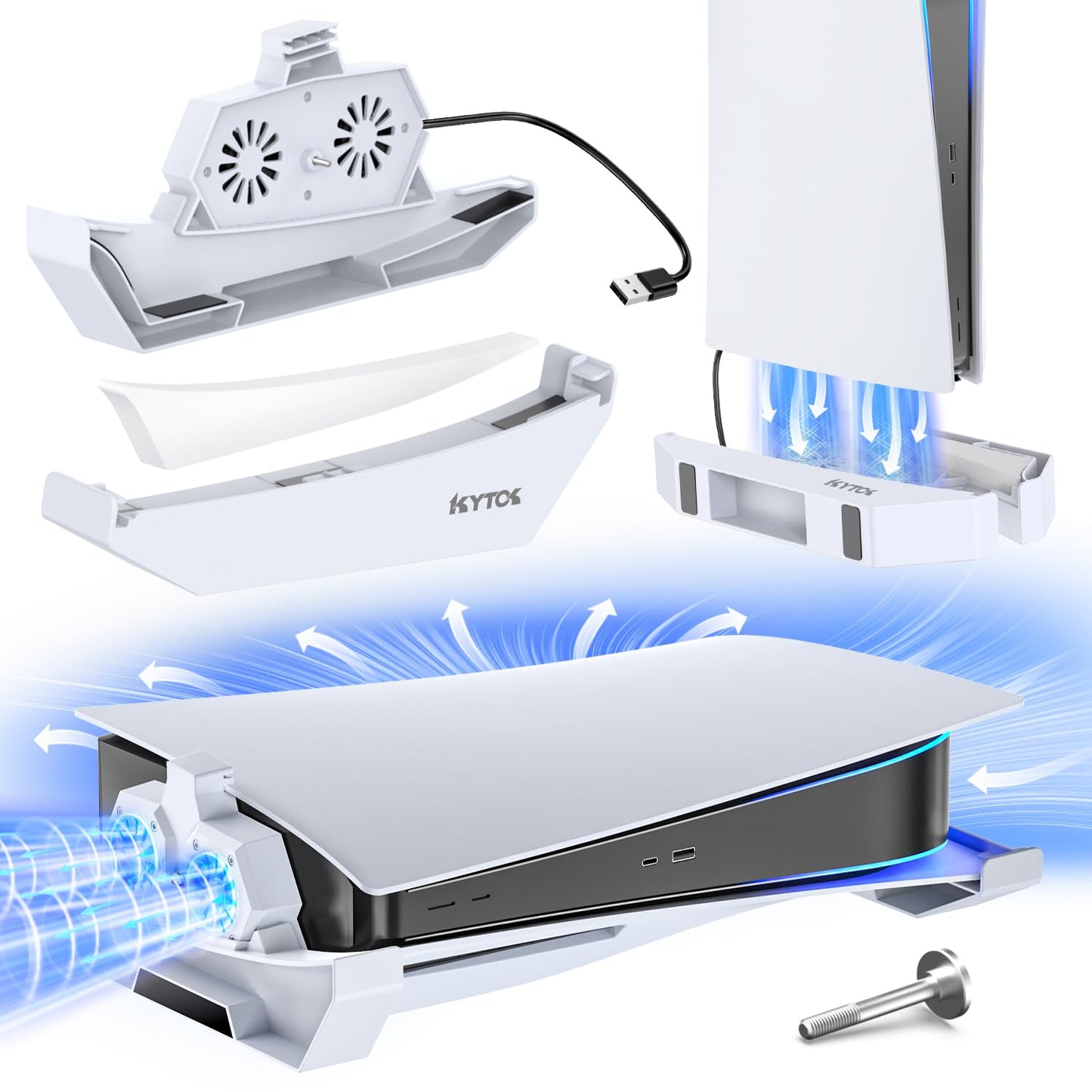 Kytok PS5 Stand and Cooling Station with Fan - Horizontal Design for PS5 Console, Foam Material, Compatible with Digital/Disc Edition