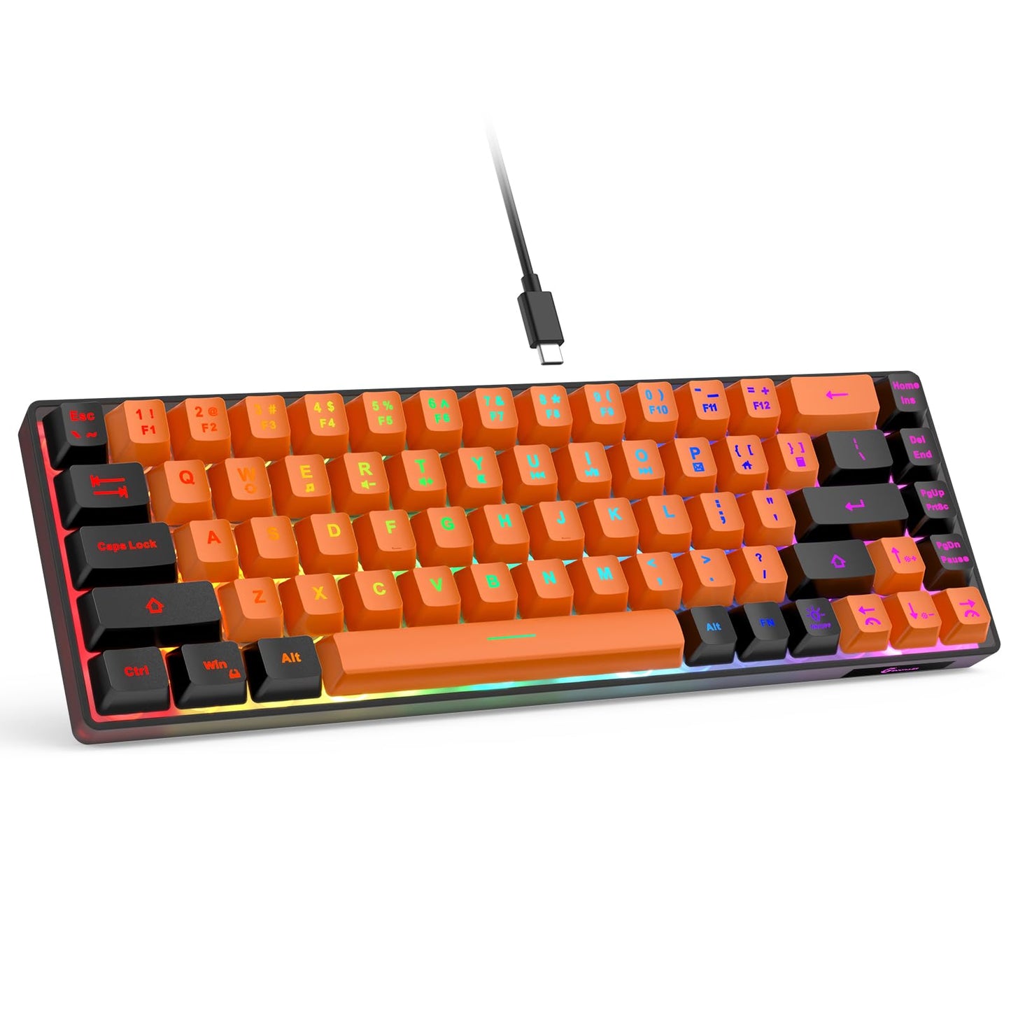 GEODMAER 65% Gaming Keyboard LED Backlit Mini Wired Keyboard Ultra-Compact Anti-Ghosting No-Conflict 68 Keys Membrane Gaming Wired Keyboard for PC Laptop Windows Gamer(Orange-Black)