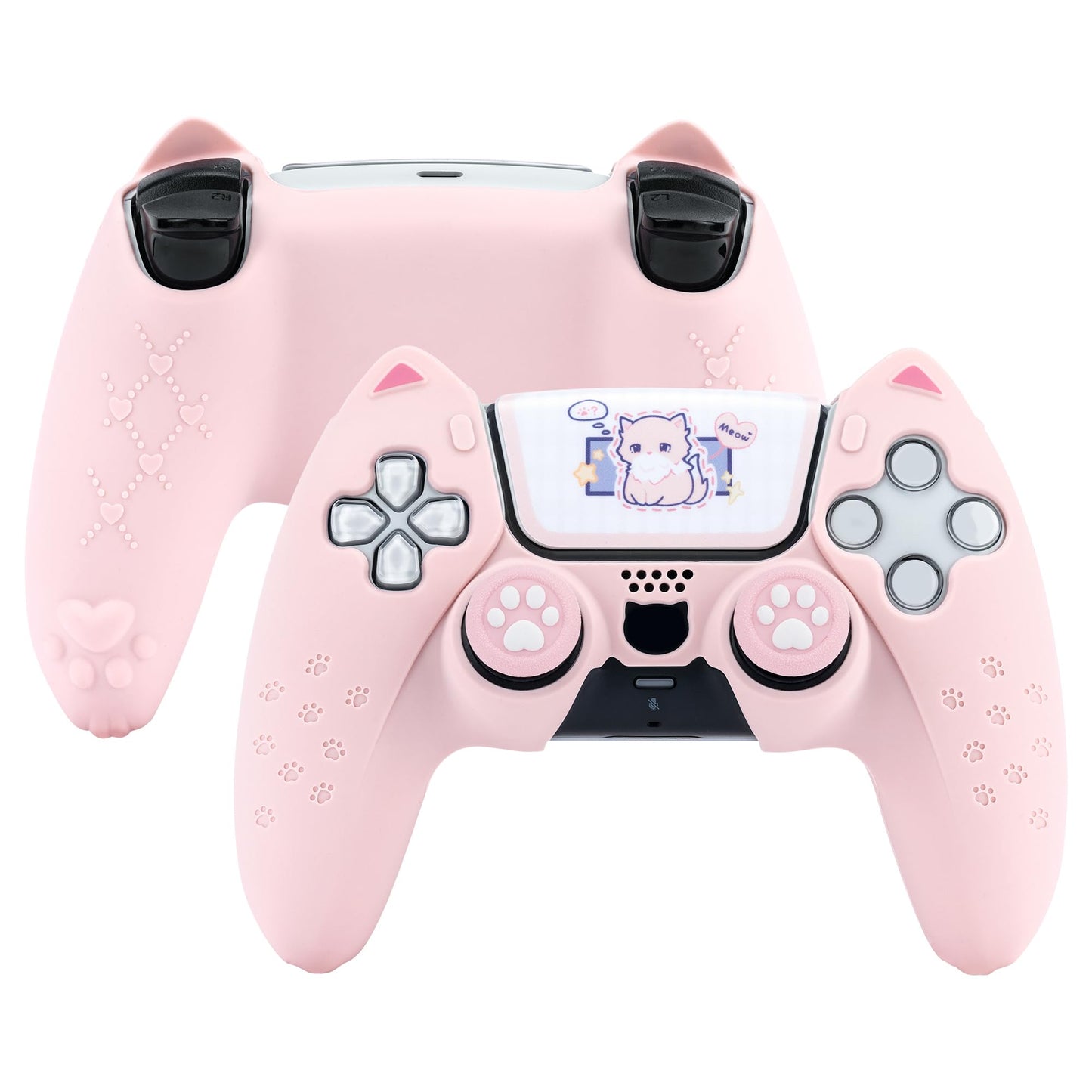 GeekShare Cute Cat Paw PS5 Controller Skin Set Anti-Slip Silicone Protective Cover Skin Case for PS5 Wireless Controller with 2 Thumb Grip Caps and 1 Sticker - Pink