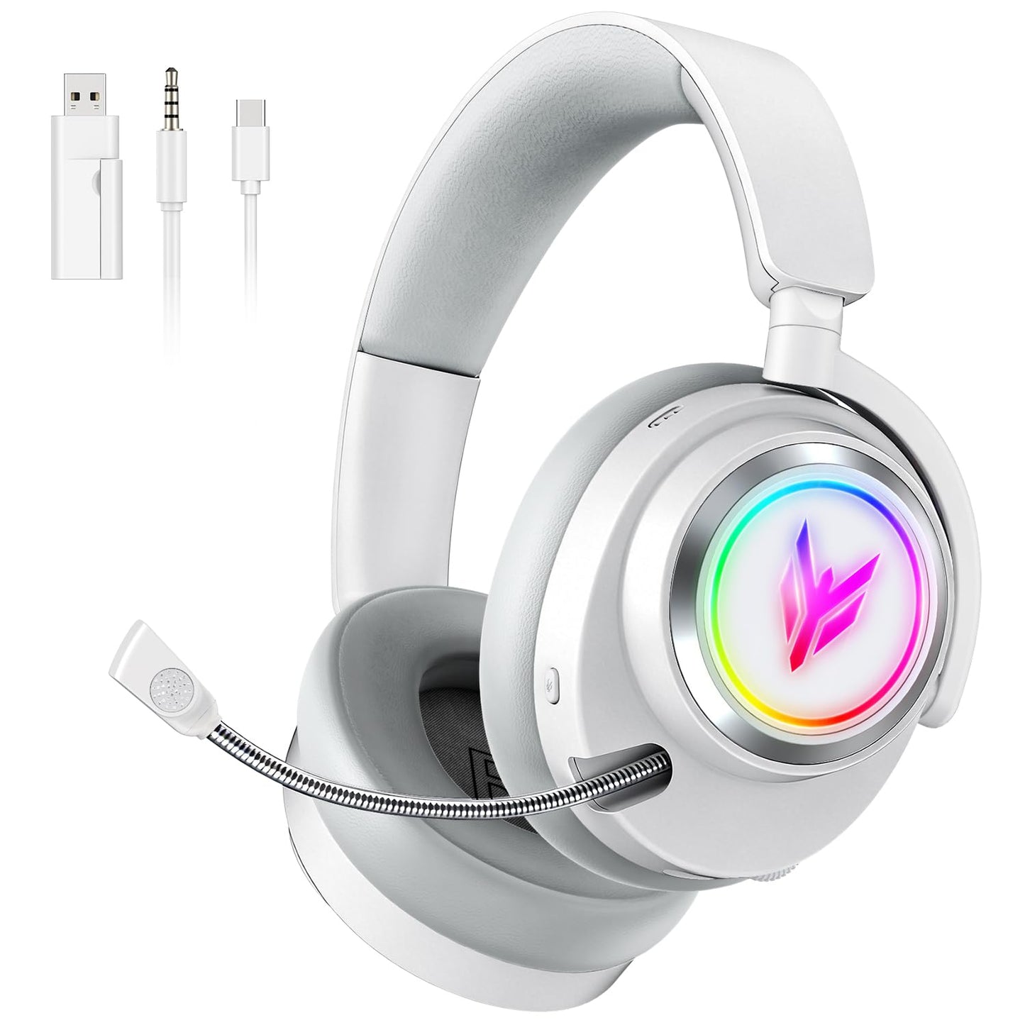 Wireless Gaming Headset for PS5 PS4 PC Switch Mac - 2.4GHz USB/Type-C & Bluetooth 5.4 RGB Headphones with 100H Battery 7.1 Surround Sound Noise Cancelling Mic & 3 Audio Modes (HiFi/Music/Game)