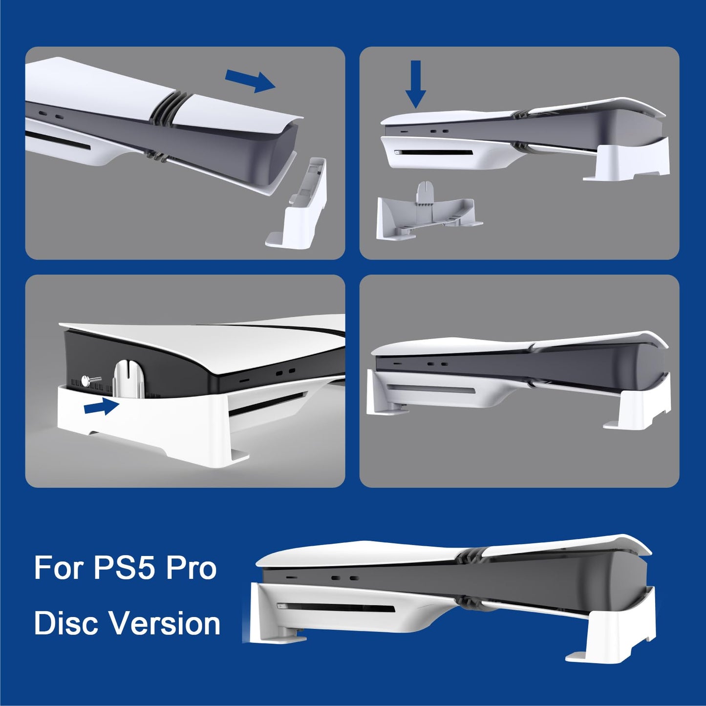 Nichnustarr Horizontal Stand for PS5 Slim/Pro, White Base Accessories for Disc & Digital Editions