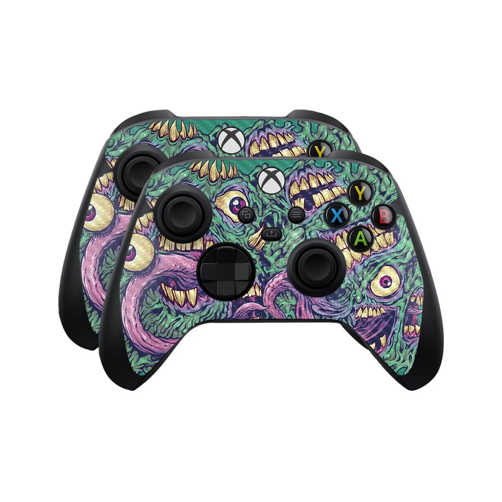 Carbon Fiber Skin Compatible with Microsoft Xbox Series X|S Controller (2 Pack) - Eyes and Teeth - Premium 3M Vinyl Protective Wrap Decal Cover - Easy to Apply | Crafted in The USA by MightySkins