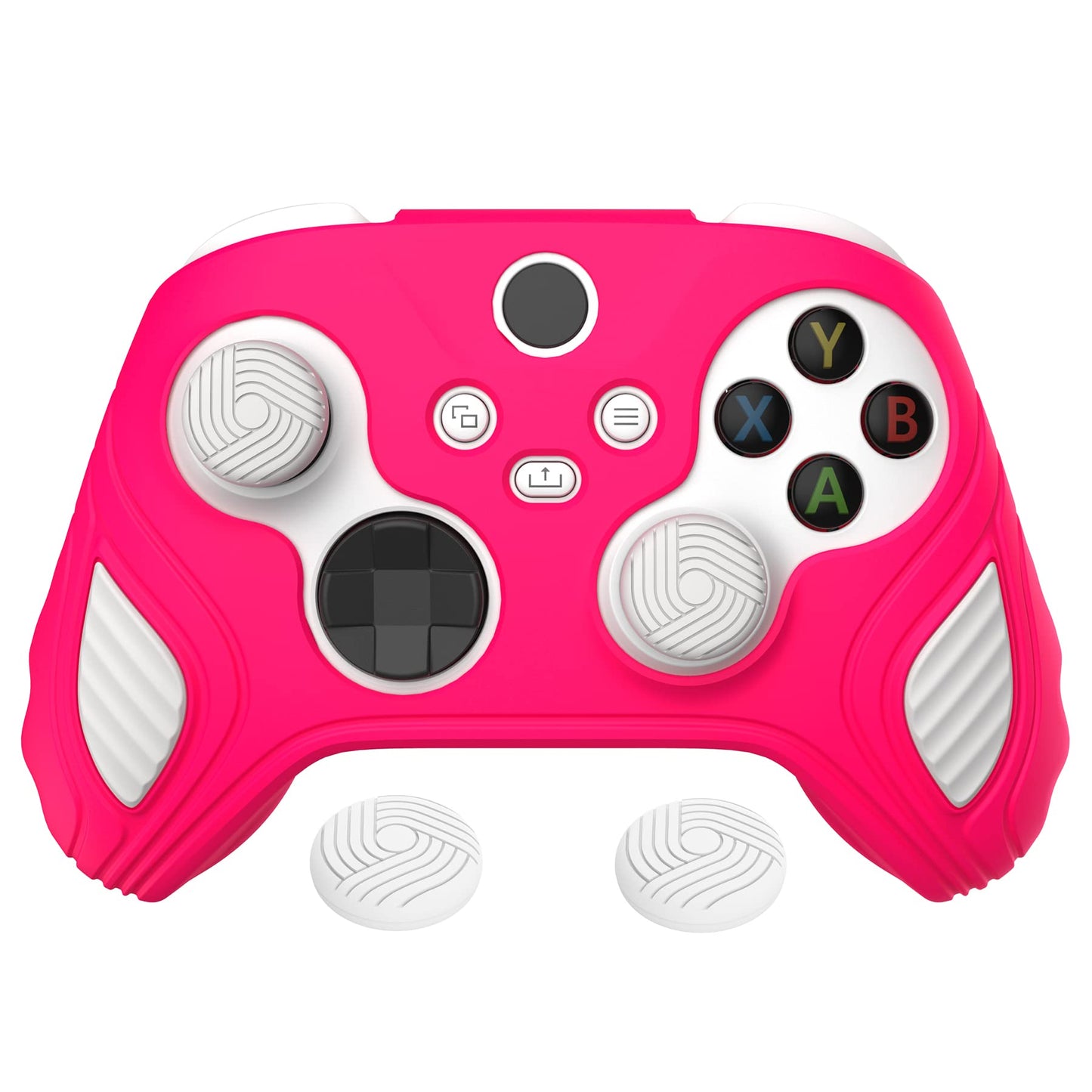 PlayVital Scorpion Edition Two-Tone Anti-Slip Silicone Case Cover for Xbox Series X/S Controller Soft Rubber Case for Xbox Core Wireless Controller with Thumb Grip Caps - Bright Pink & White