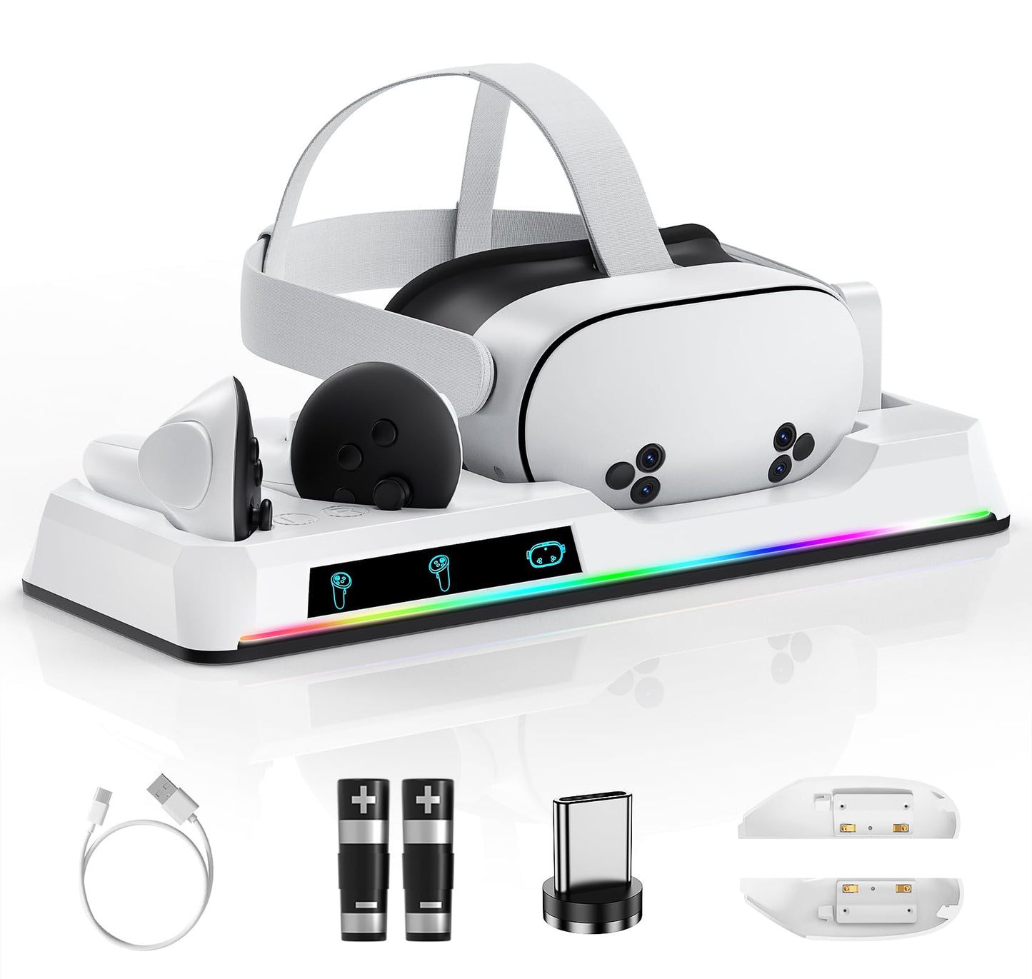 Charging Dock for Oculus Quest 3/3S Magnetic VR Charger with 2 Rechargeable Batteries for Oculus Quest 3S/3 Accessories VR Headset & Charger Controller Supports LED Indicator