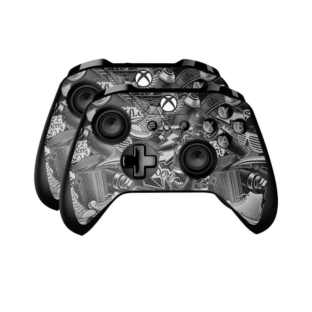 Glossy Glitter Skin Compatible with Microsoft Xbox One Controller (2 Pack) - Mono Hip Hop - Premium 3M Vinyl Protective Wrap Decal Cover - Easy to Apply | Crafted in The USA by MightySkins