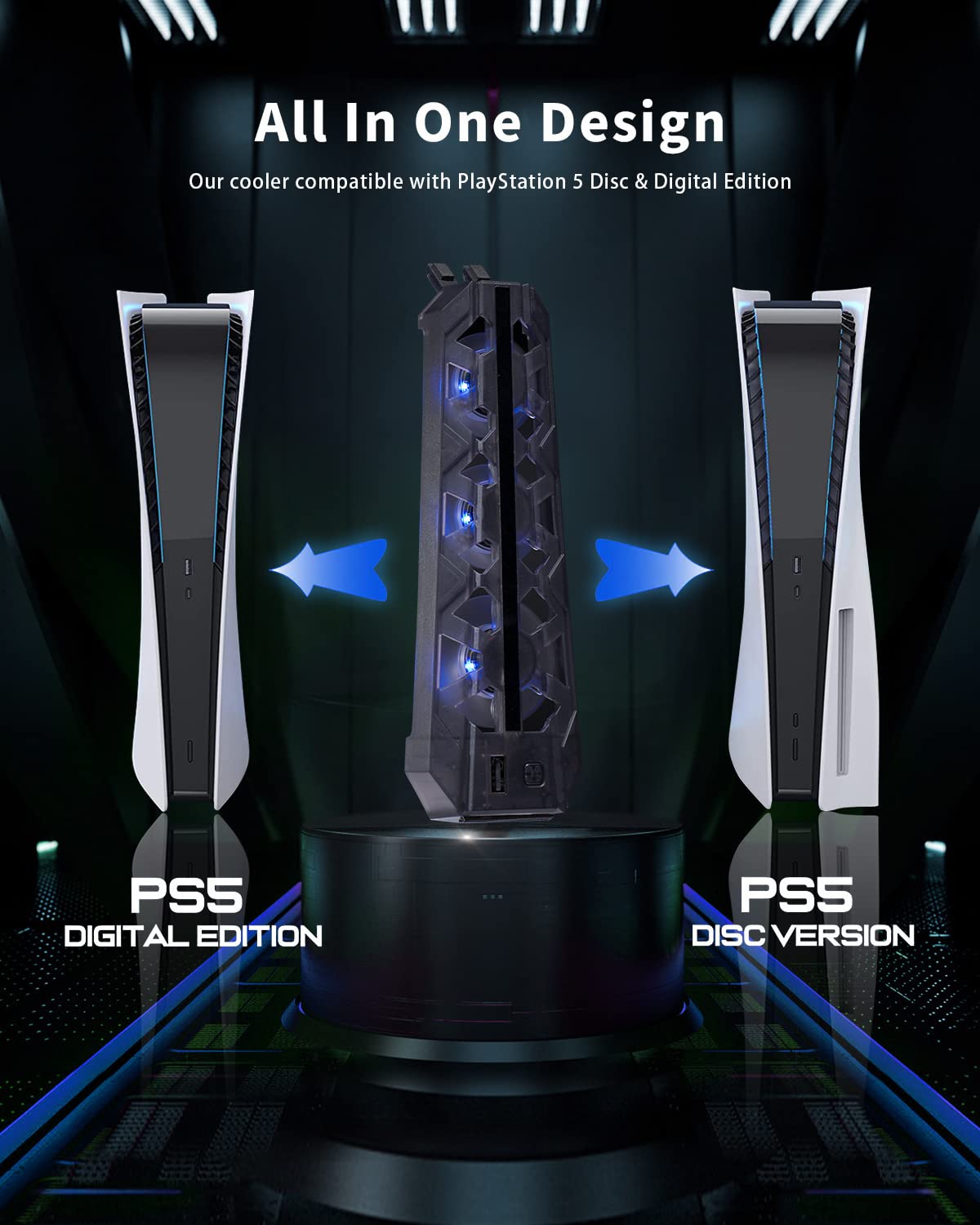 Anspect PS5 Cooling Fan - High Efficiency 7000RPM, Air Balance Blade, USB3.0 Hubs, Compatible with PS5 Console (Not for Slim/Pro)