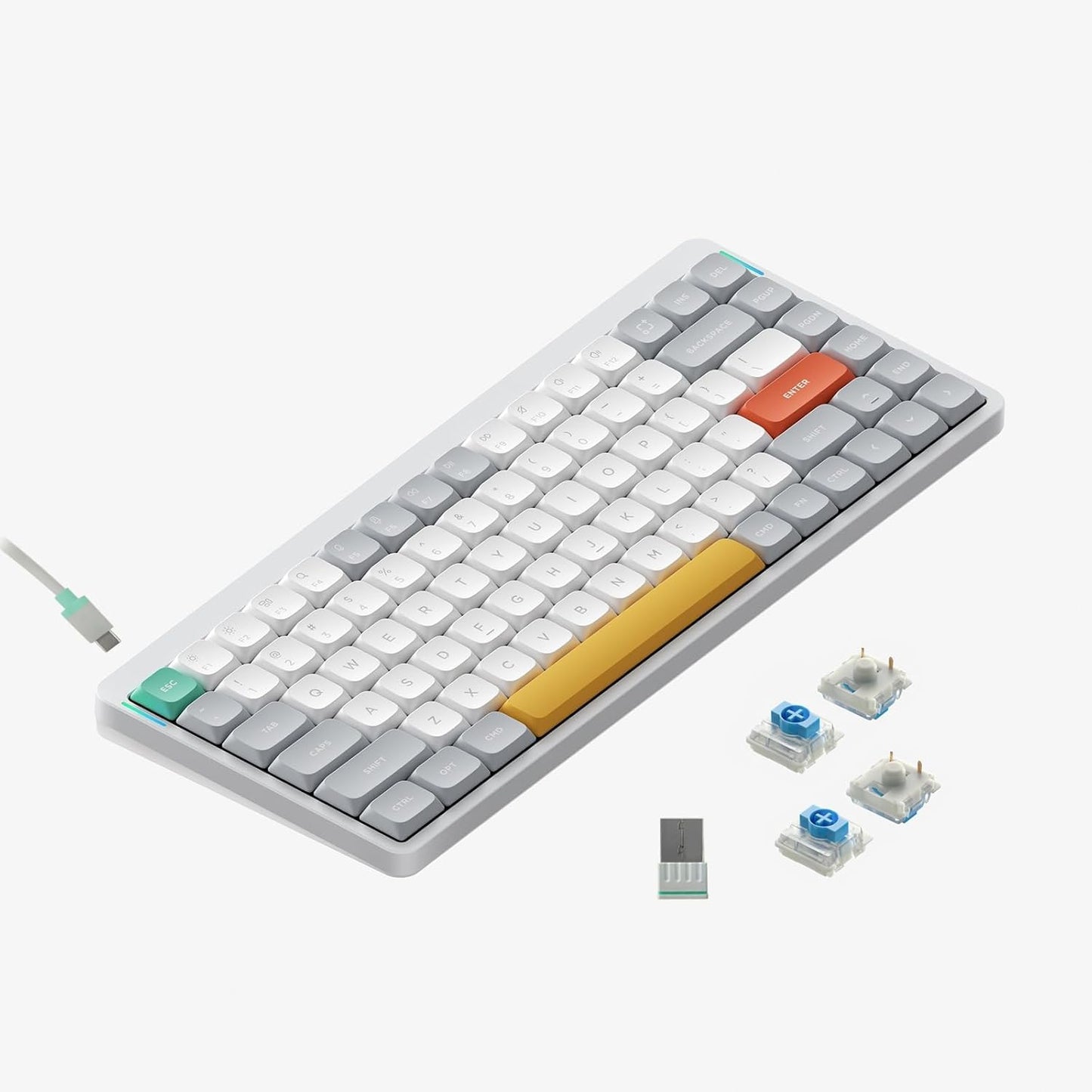 nuphy Air75 V2 Portable 75% Mechanical Keyboard Wireless Keyboard Supports Bluetooth/2.4G/USB-C RGB Bluetooth Keyboards Compatible with Windows/Mac OS/Linux Systems White-Gateron Blue Switch