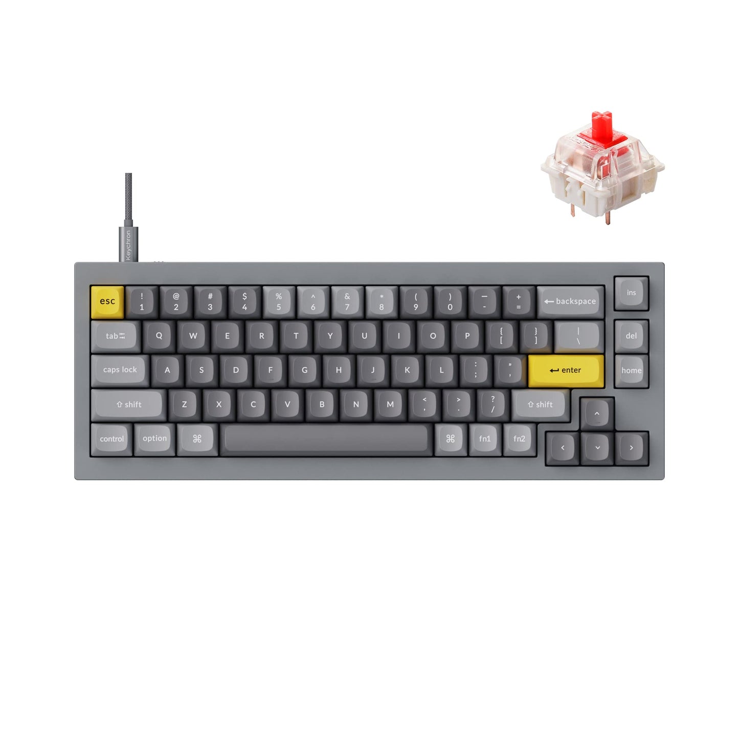 Keychron Q2 Wired Custom Mechanical Keyboard QMK/VIA Programmable Macro Full Aluminum Hot-Swappable Gateron G Pro Red Switch 65% Layout Double Gasket Compatible with Mac and Windows - Grey