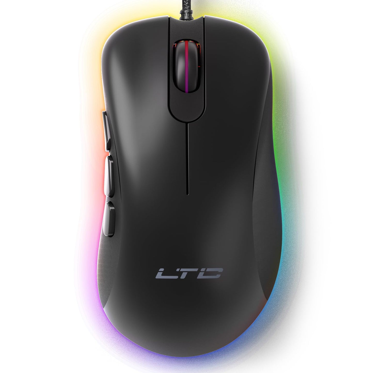 LTC GM-031 Wired Gaming Mouse 7200 DPI Adjustable 6 Programmable Macro Buttons 4 RGB Backlit Mode Ergonomic Shape Software Support for Customization Black