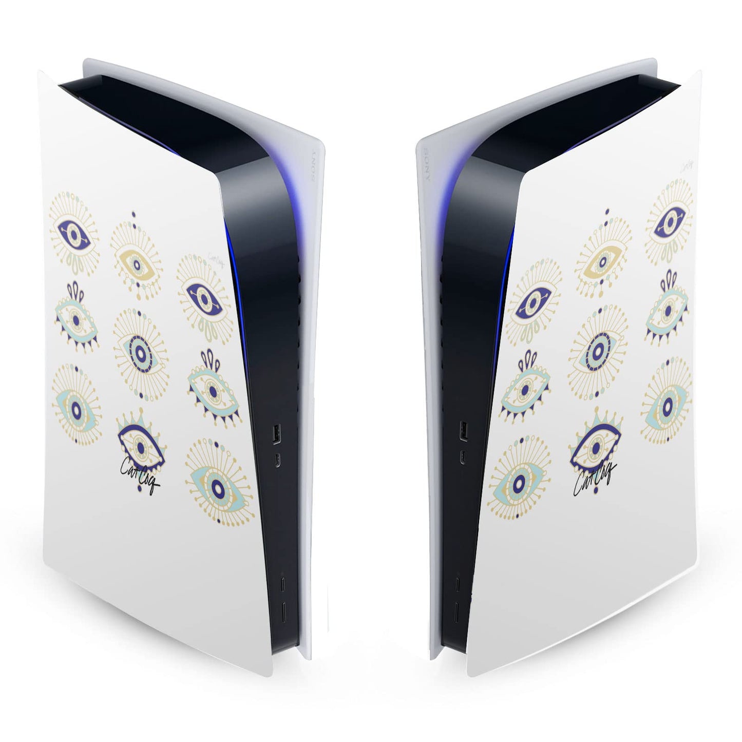 Head Case Designs Officially Licensed Cat Coquillette Blue Gold Art Mix Vinyl Faceplate Sticker Gaming Skin Decal Cover Compatible With Sony PlayStation 5 PS5 Digital Edition Console