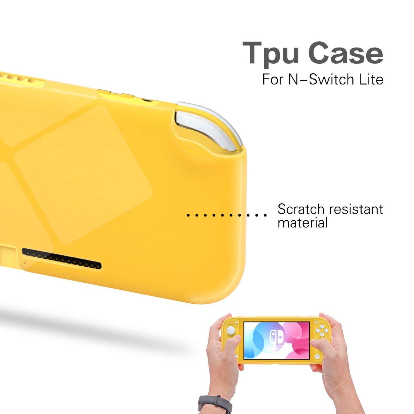 ECHZOVE TPU Case for Switch Lite - Protective Cover with Tempered Glass Screen Protector, Yellow