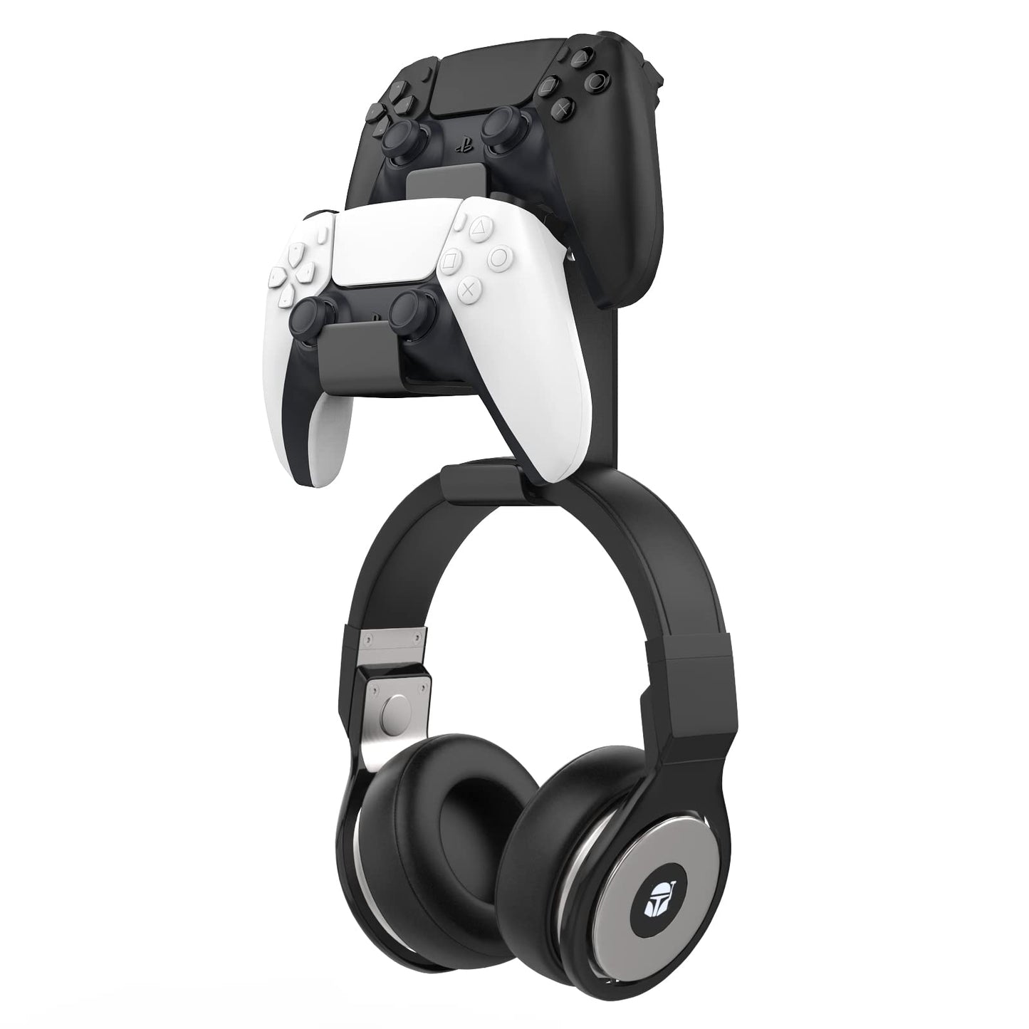 MoKo Controller Holder Dual Gamepad Controller & Headphone Hanger for Xbox One Xbox 360 PS3 PS4 PS5 PC STEAM Switch/Switch 2 Wall Mount Stand for All Universal Headsets Black