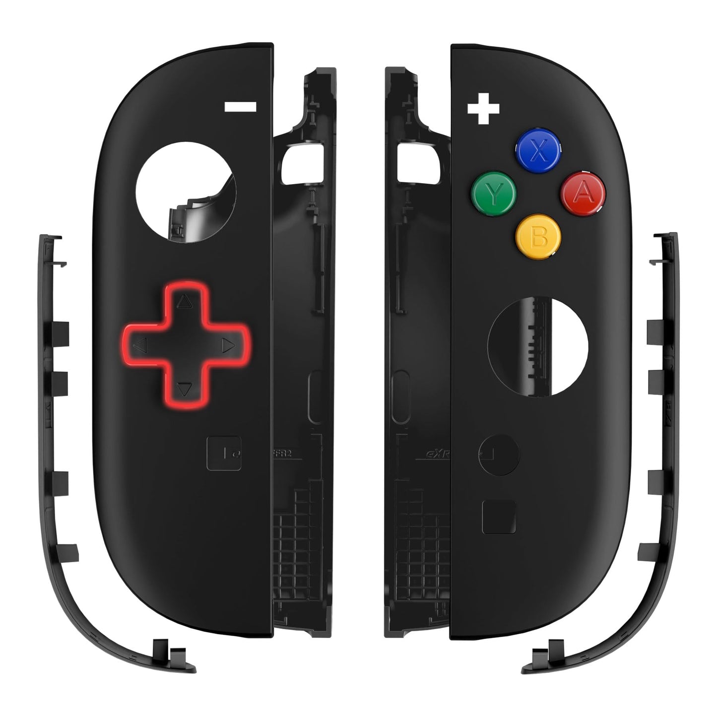 eXtremeRate DIY Replacement Shell (D-Pad Version) with Buttons for Joycon 2 Custom Housing Faceplate Case + Decorative Strips + ABXY Dpad for Nintendo Switch 2 Controller - Essence Version - Black