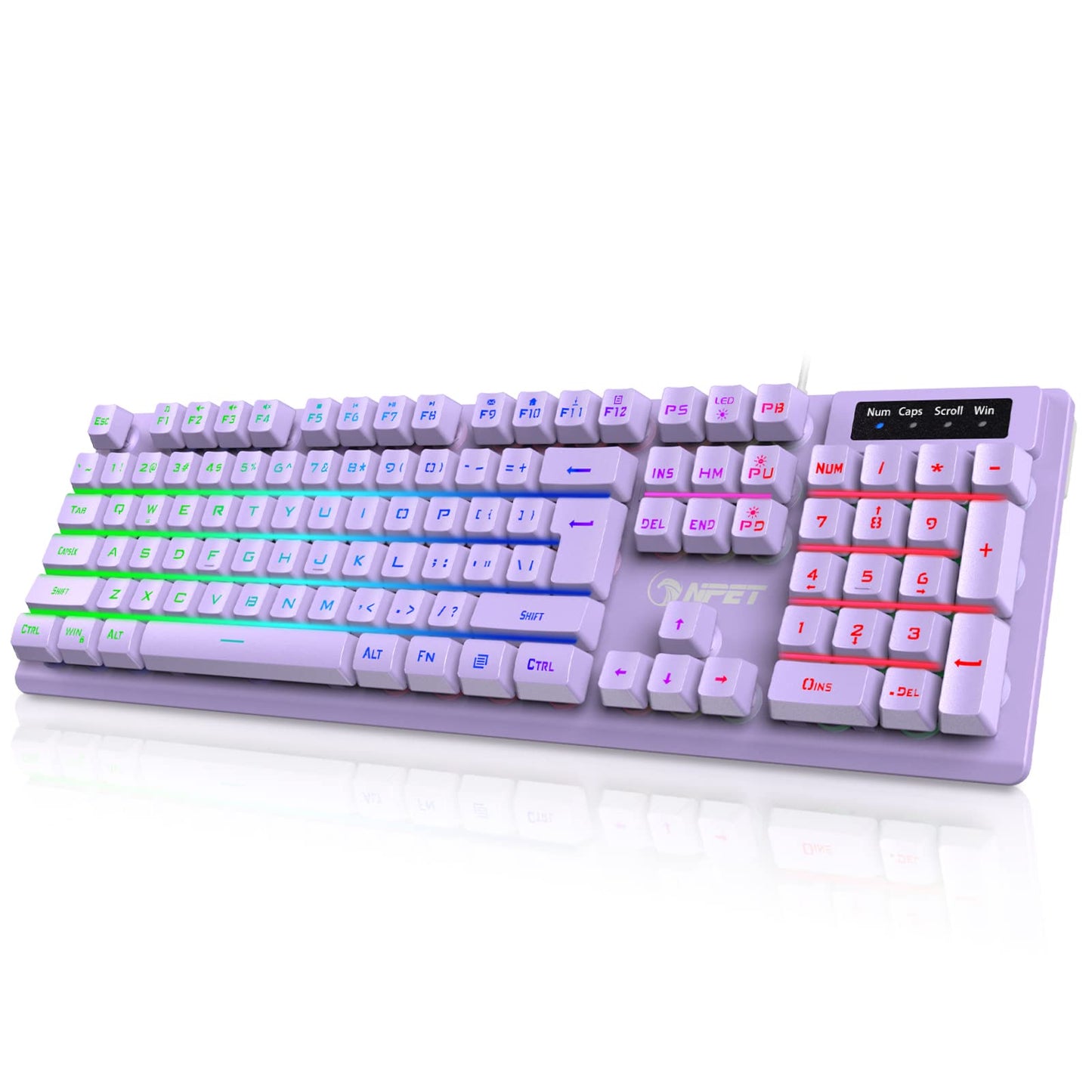 NPET K10 Wired Gaming Keyboard, RGB Backlit, Spill-Resistant, Silent USB, Purple