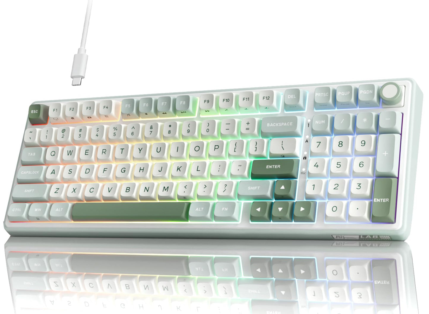 RK ROYAL KLUDGE R98 Pro Creamy Mechanical Keyboard 96% Wired Gaming Keyboard RGB Backlit with Number Pad and Volume Knob Gasket Mount MDA Profile PBT Keycaps Hot Swappable Pre-lubed Tactile Switch