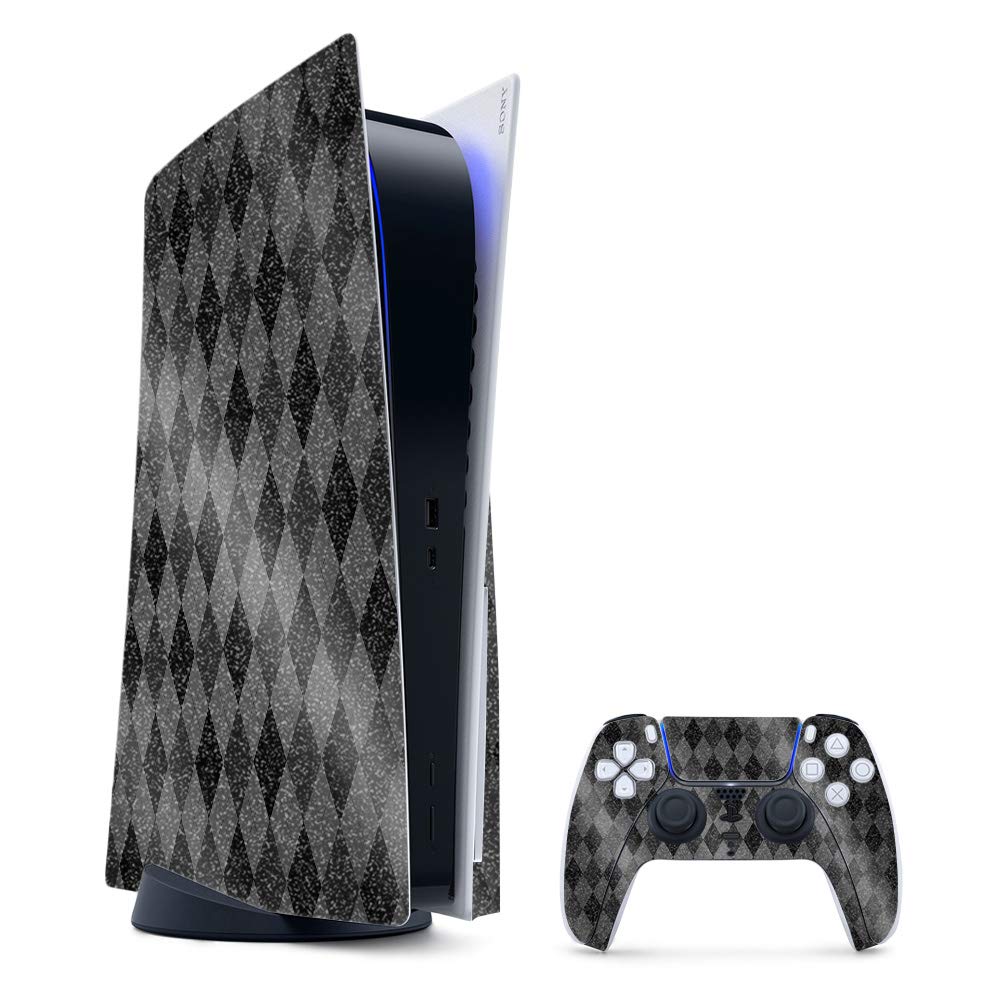 MightySkins Glossy Glitter Gaming Skin for PS5 / Playstation 5 Bundle - Black Argyle | Durable High-Gloss Glitter Finish | Easy to Apply and Change Style | Made in The USA