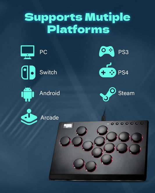 JZW-Shop Arcade Stick M16 - All-Button Controller for Switch, PC, PS4, PS3, Steam Deck - Turbo & Custom RGB, Supports Hot-Swap