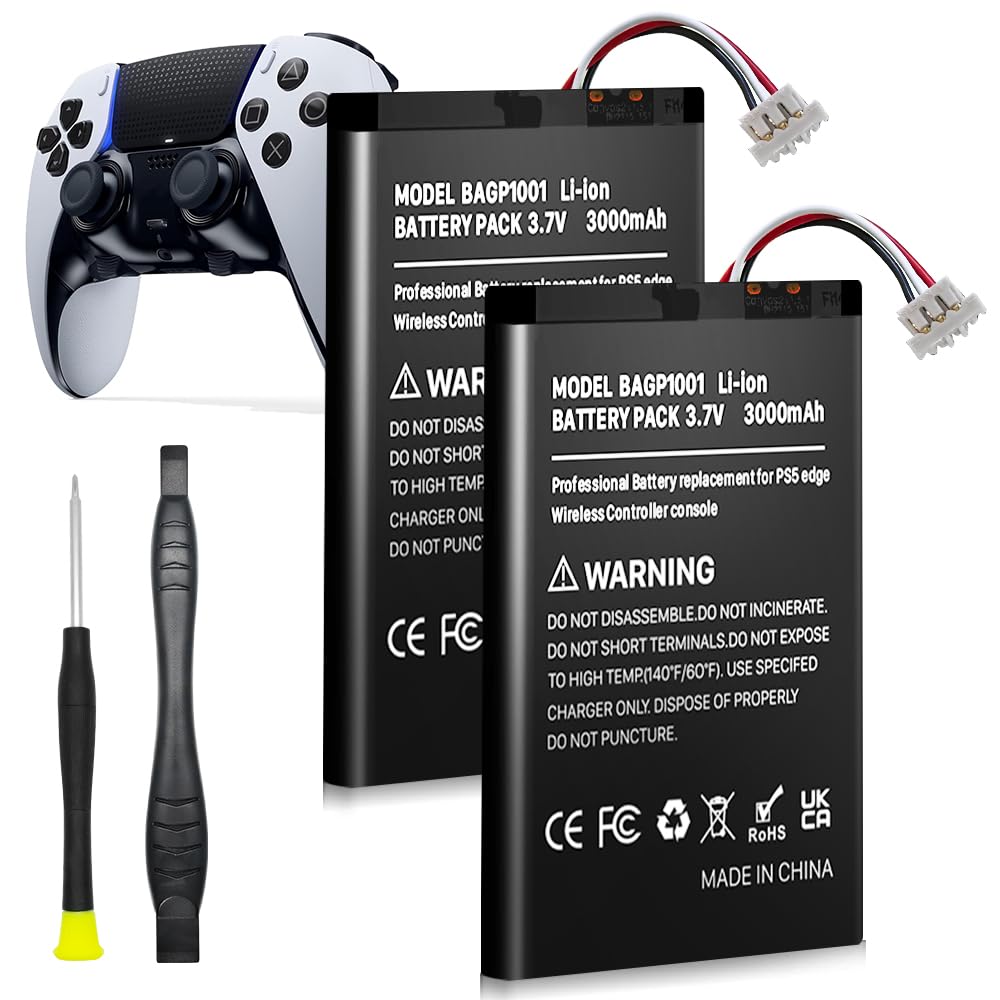 EVELLHPP 2 Pack 3000mAh Battery for Sony PlayStation Dualsense Edge Controller New Upgrade High Capacity Replacement Battery for Sony PS5 Dualsense Edge Wireless Controller with Repair Tool Kit