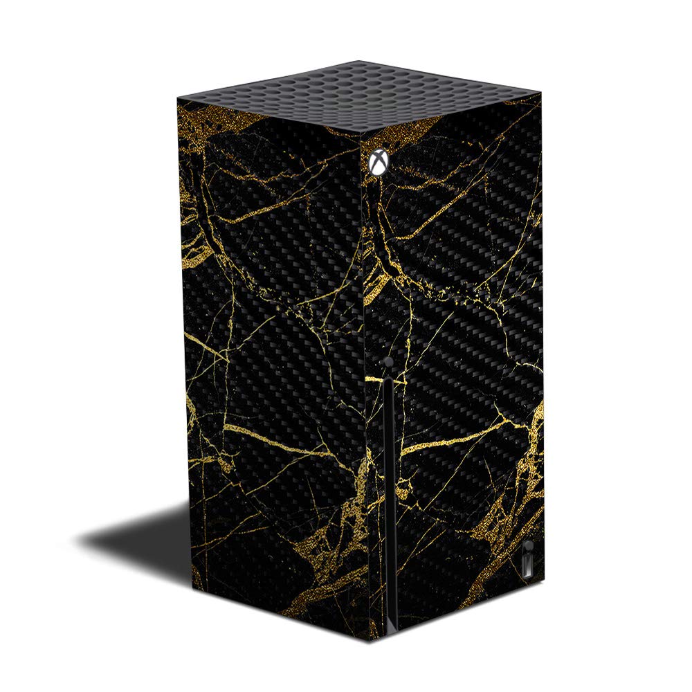 MightySkins Carbon Fiber Skin Compatible with Xbox Series X - Black Gold Marble | Protective Durable Textured Carbon Fiber Finish | Easy to Apply | Made in The USA