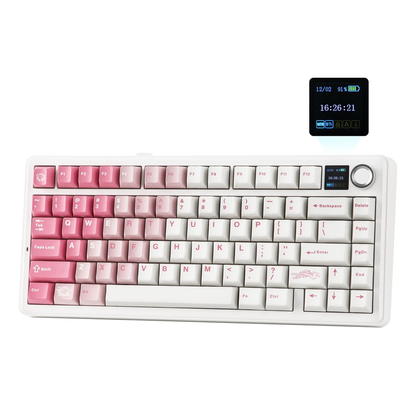 EPOMAKER X Aula F75 MAX Wireless Mechanical Keyboard with TFT Screen and Knob Gasket Keyboard in 75% Layout Hot Swappable Gaming Keyboard for PC/Mac/Linux (White Pink)