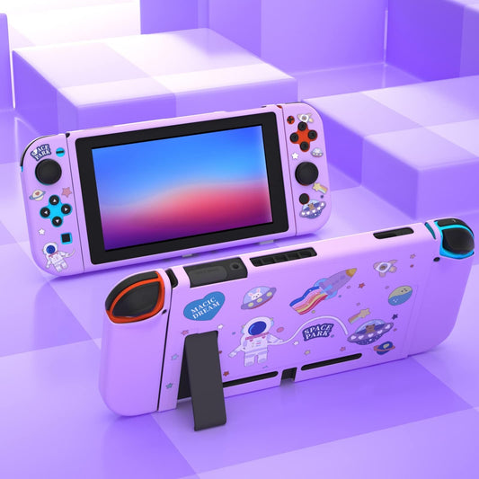 ECHZOVE Switch Case, Purple TPU Soft Shell with Cat Paw Grips & Tempered Glass Protector