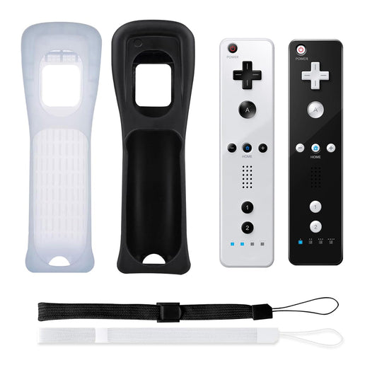 ADHLEK Wii Controller 2 Pack - Black Remote with Silicone Case & Wrist Strap