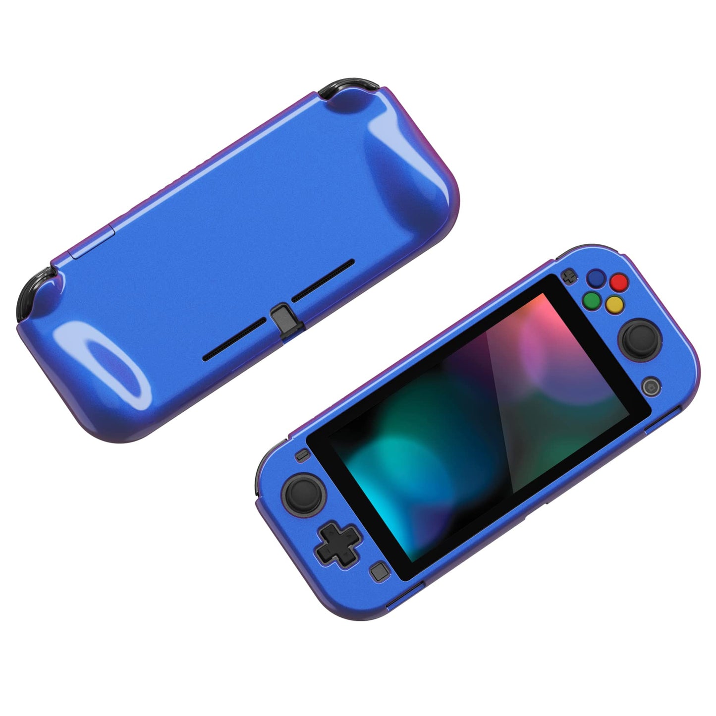 PlayVital ZealProtect Case for Nintendo Switch Lite - Hard Shell, Ergonomic Grip, Screen Protector & Thumb Caps, Chameleon Purple Blue