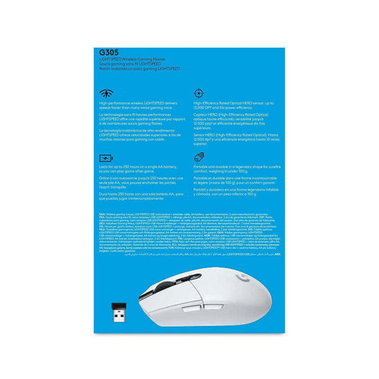 Logitech G305 Wireless Gaming Mouse - Hero 12K Sensor, 12,000 DPI, 6 Programmable Buttons, White