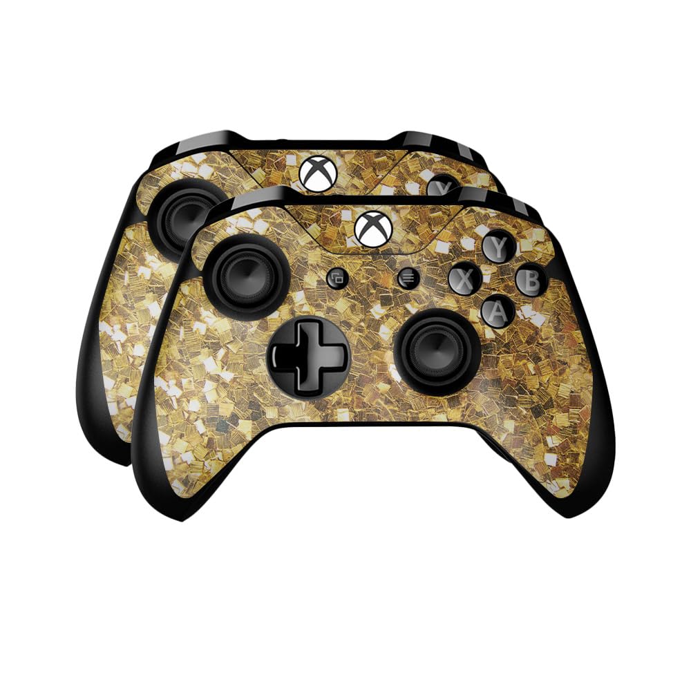 Glossy Glitter Skin Compatible with Microsoft Xbox One Controller (2 Pack) - Gold Chips - Premium 3M Vinyl Protective Wrap Decal Cover - Easy to Apply | Crafted in The USA by MightySkins
