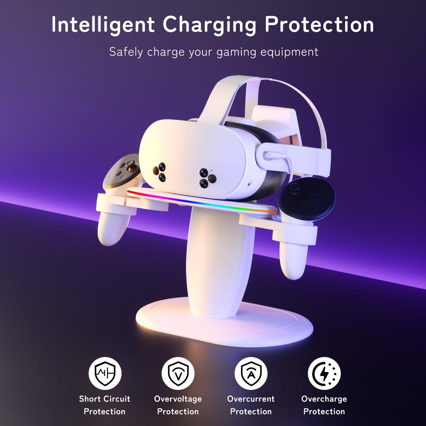 Saqico Fast Charging Dock for Meta Oculus Quest 2/3/3S, RGB Display Stand with USB-C Cable & Tidy VR Accessories, Model Q23
