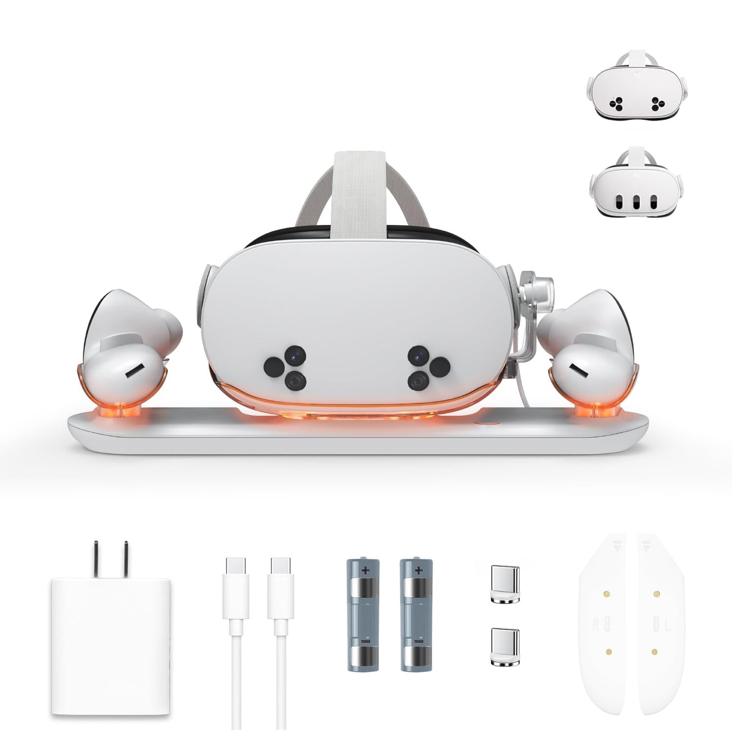 Charging Dock for Meta Quest 3S/Quest 3 with USB-C Charger VR Magnetic Charging Station for Oculus Quest 3S with LED Indicator 2 Rechargeable Batteries and Cable (Quest 3S with Adapter)