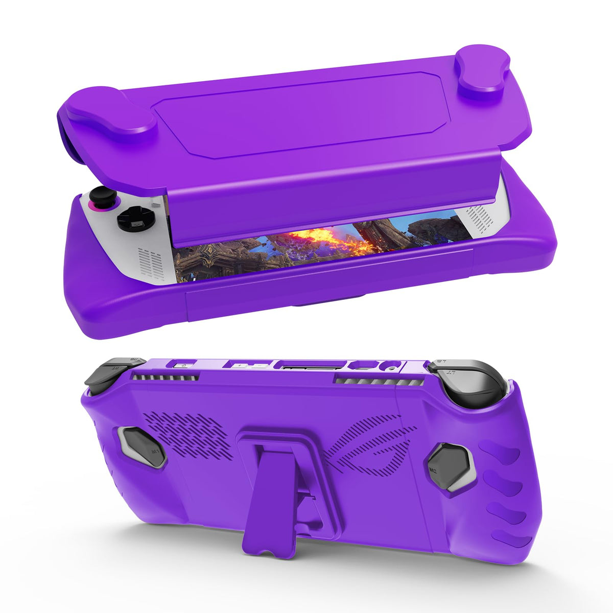 JDDWIN Full Case for ASUS Rog Ally 2023 Protective Handheld Case Skin with Detachable Front Shell Cover and Kickstand for Rog Ally Purple