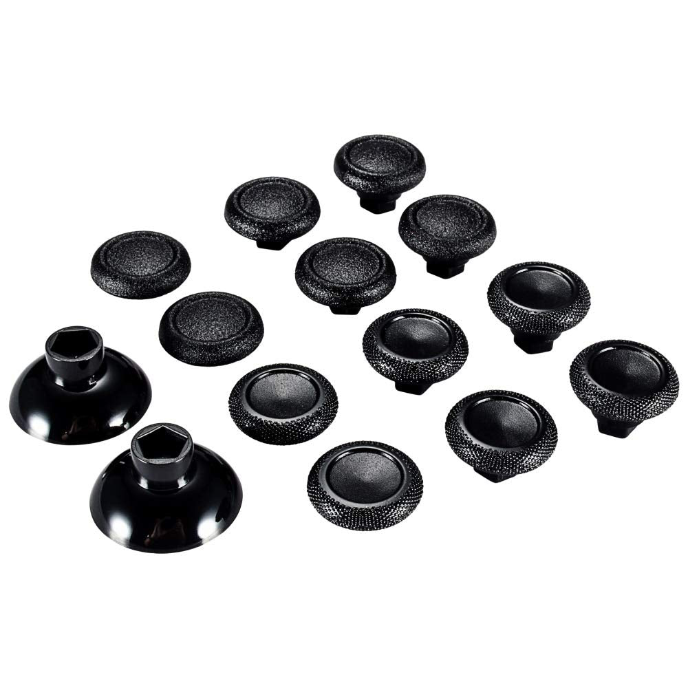 eXtremeRate Black Plastic Bottom Removable Thumbstick Joystick for PS5 for PS4 All Model Controller Replacement Parts Adjustable Height Analog Thumb Stick for Xbox One S X Elite Controller