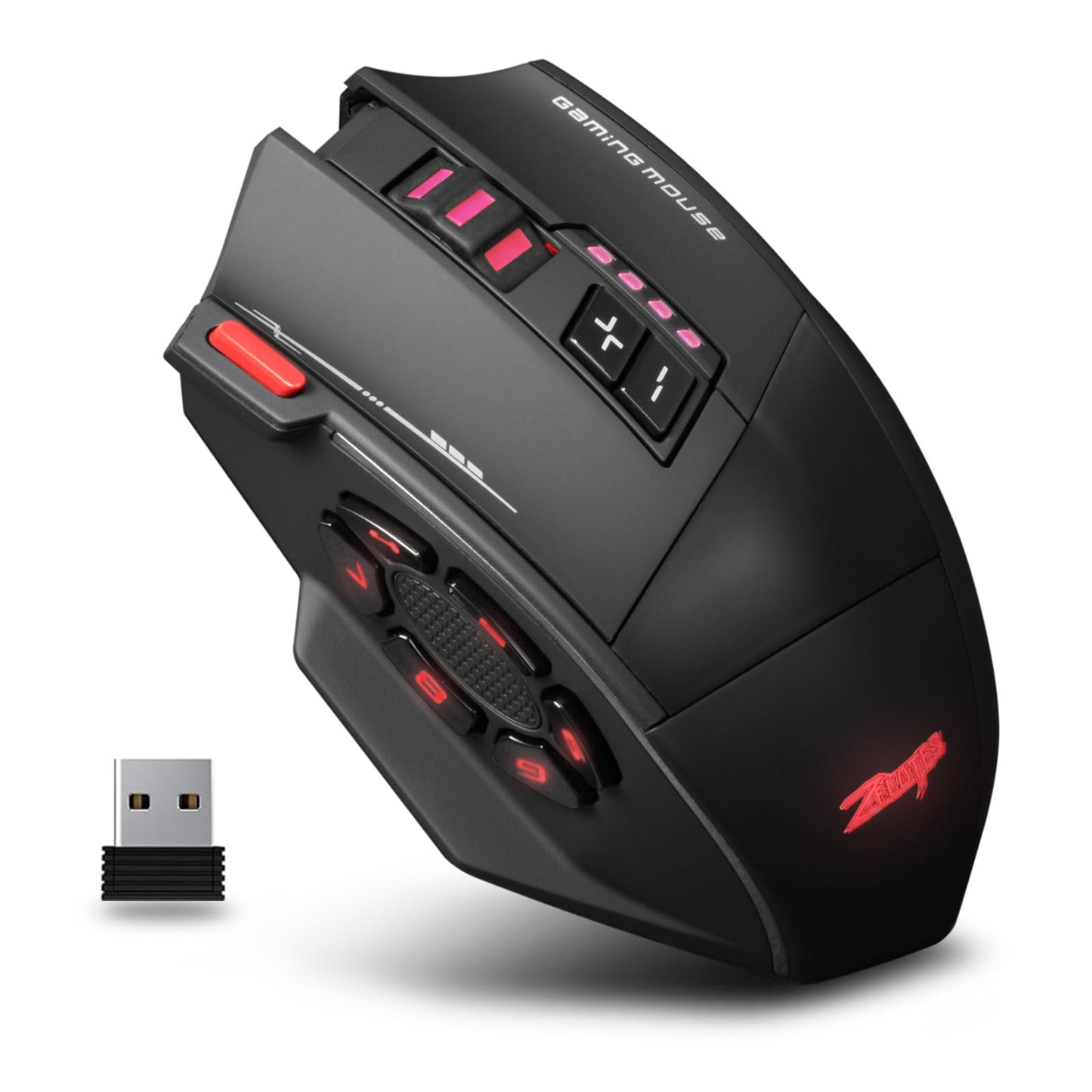 Wireless Gaming Mouse RGB Dual Mode Bluetooth Mouse Up 24 000 DPI 13 Macro Programmable Buttons Optical Computer Mouse 50Hrs for PC Laptop MOBA FPS PMW-3311 Comfort Grip (Black)