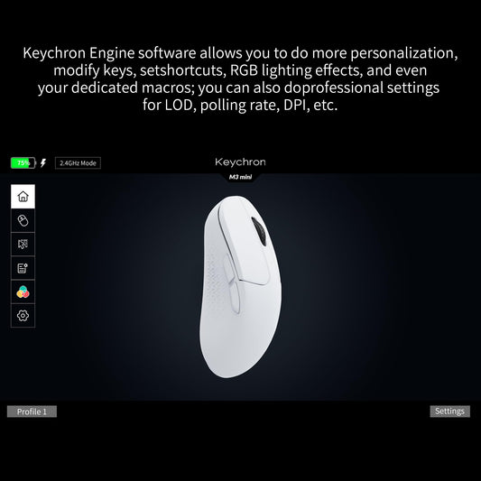 Keychron M3 Mini Wireless Optical Mouse - Bluetooth 5.1, 26,000 DPI, Ergonomic, White, Model M3M-A3